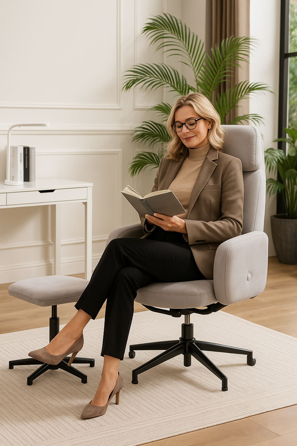 Young lady sitting in Professional office chair